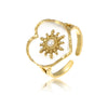 Vintage Geometric Heart Petals Natural Stone Stainless Steel Electroplated Adjustable Ring For Women