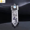 Vintage Geometric Natural Stone Sword Pendant Necklace With Electroplated Alloy Ball Chain Semi Precious Crystal Agate Tiger Eye Jewelry