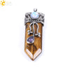 Vintage Geometric Natural Stone Sword Pendant Necklace With Electroplated Alloy Ball Chain Semi Precious Crystal Agate Tiger Eye Jewelry