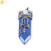Vintage Geometric Natural Stone Sword Pendant Necklace With Electroplated Alloy Ball Chain Semi Precious Crystal Agate Tiger Eye Jewelry