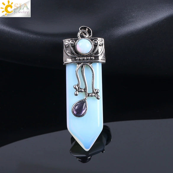 Vintage Geometric Natural Stone Sword Pendant Necklace With Electroplated Alloy Ball Chain Semi Precious Crystal Agate Tiger Eye Jewelry