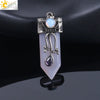 Vintage Geometric Natural Stone Sword Pendant Necklace With Electroplated Alloy Ball Chain Semi Precious Crystal Agate Tiger Eye Jewelry