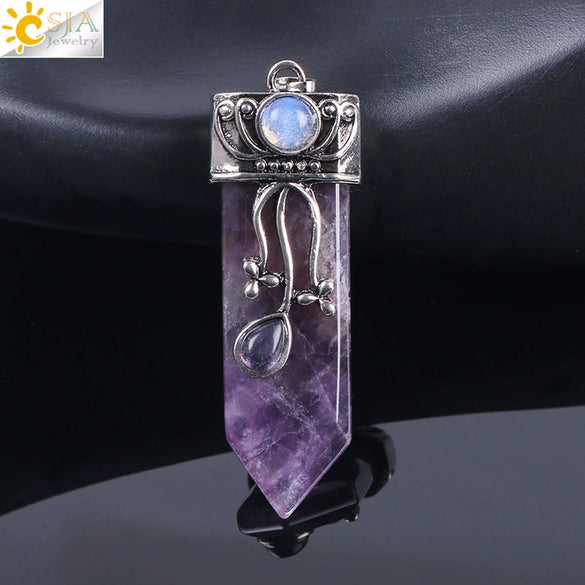 Vintage Geometric Natural Stone Sword Pendant Necklace With Electroplated Alloy Ball Chain Semi Precious Crystal Agate Tiger Eye Jewelry