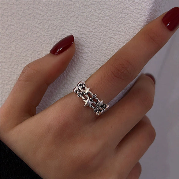 Vintage Geometric Open Ring For Women And Unisex Silver Plated Or Gold Plated Diamond Encrusted Retro Crafted Adjustable Finger Ring