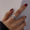 Vintage Geometric Open Ring For Women And Unisex Silver Plated Or Gold Plated Diamond Encrusted Retro Crafted Adjustable Finger Ring