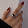 Vintage Geometric Open Ring For Women And Unisex Silver Plated Or Gold Plated Diamond Encrusted Retro Crafted Adjustable Finger Ring