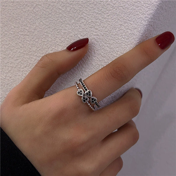 Vintage Geometric Open Ring For Women And Unisex Silver Plated Or Gold Plated Diamond Encrusted Retro Crafted Adjustable Finger Ring