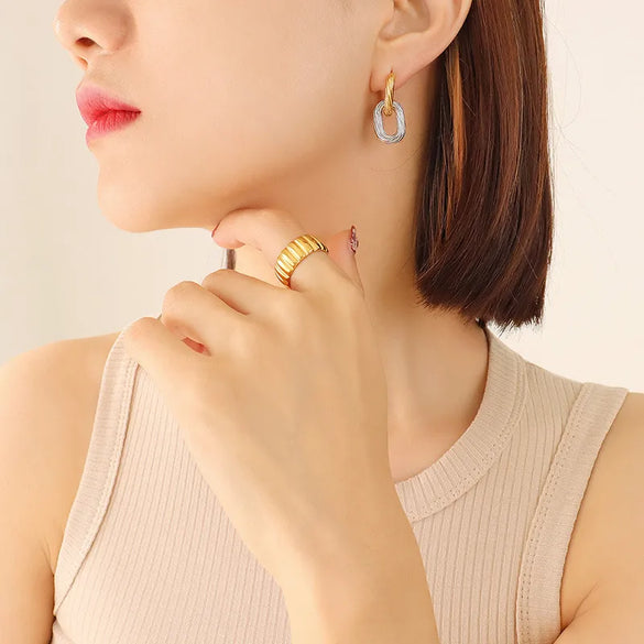 Fashion Geometric Plating Titanium Steel No Inlaid 18K Gold Plated Earrings