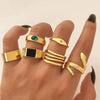 Vintage Geometric Round Turquoise Metal Ring Inlaid With Artificial Gemstones And Semiprecious Stones Gold Plated
