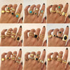 Vintage Geometric Round Turquoise Metal Ring Inlaid With Artificial Gemstones And Semiprecious Stones Gold Plated