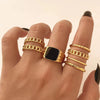 Vintage Geometric Round Turquoise Metal Ring Inlaid With Artificial Gemstones And Semiprecious Stones Gold Plated