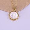 Vintage Geometric Shell Pendant Necklace With Micro Inlaid Zircon And Mixed Gem Inlay Water Wave Chain Religious Jewelry
