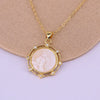 Vintage Geometric Shell Pendant Necklace With Micro Inlaid Zircon And Mixed Gem Inlay Water Wave Chain Religious Jewelry