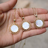 Vintage Geometric Shell Pendant Necklace With Micro Inlaid Zircon And Mixed Gem Inlay Water Wave Chain Religious Jewelry