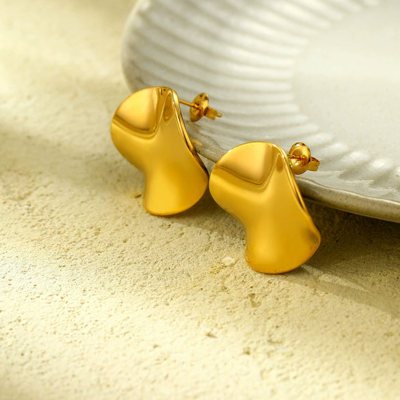 Vintage Geometric Stainless Steel And Titanium Steel Electroplated Irregular Pleated Earrings For Women