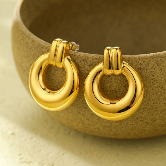 Vintage Geometric Stainless Steel 18K Gold Electroplated Earrings And Ring