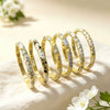 Vintage Glazed Diamondencrusted Goldplated Open Bangle Bracelet With Elegant Geometric Design