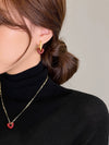 Vintage Gold Plated Copper Red Heart Geometric Dangle Hoop Earrings Fashion Punk Style For Women