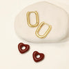 Vintage Gold Plated Copper Red Heart Geometric Dangle Hoop Earrings Fashion Punk Style For Women