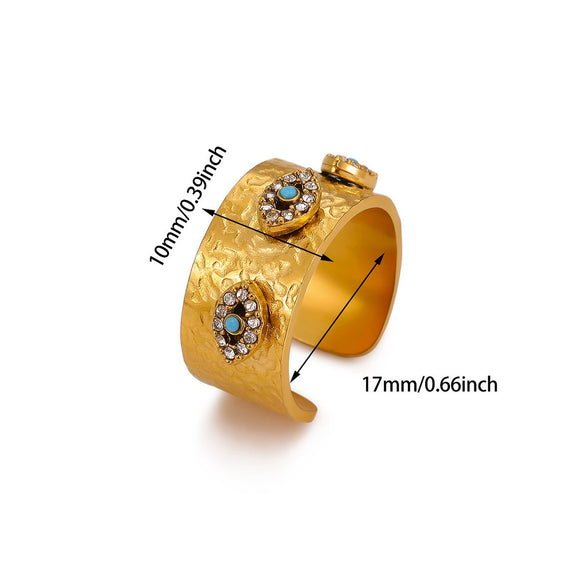 Vintage Gold Plated Enamel Devil's Eye Zircon Open Ring Adjustable Exaggerated Retro Unisex Statement Finger Jewelry