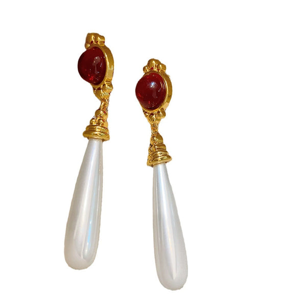 Vintage Gold Plated Silver Needle Earrings With Heart Flower Leaves Geometric Pattern And Dripping Oil Design For Women