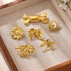 Vintage Gold Plated Stainless Steel Brooch With Bow Sun Daisy Dragonfly And Palm Leaf Motifs Dualpurpose Women's Pin Accessory
