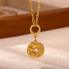Vintage Gold Plated Stainless Steel Ocean Relief Pendant Necklace With Shell And Coin Details Textured Paperclip Chain Adjustable Unisex Jewelry