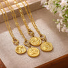 Vintage Gold Plated Stainless Steel Ocean Relief Pendant Necklace With Shell And Coin Details Textured Paperclip Chain Adjustable Unisex Jewelry
