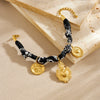 Vintage Goldplated Stainless Steel Heartshaped Relief Flower Pendant Bracelet For Women