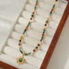 Vintage Handmade African Pine Egg Stone Shell Red Agate Stainless Steel Geometric Women's Necklace