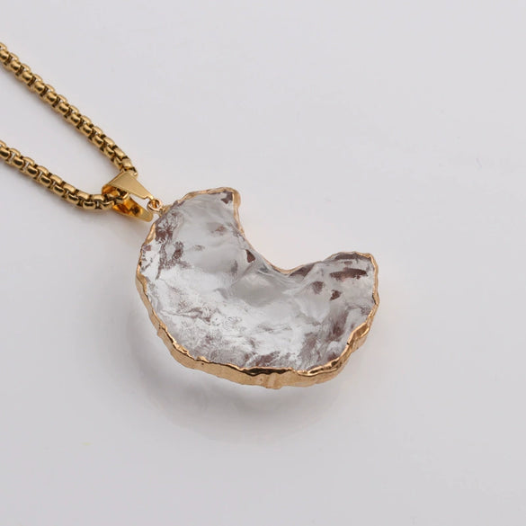 Vintage Handmade Heart And Moon Stone Pendant Necklace With Alloy Charm And Stainless Steel Chain For Women And Men