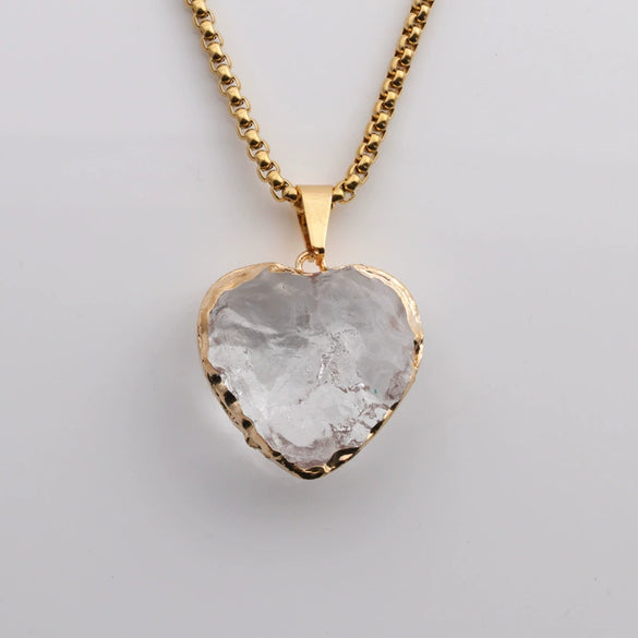 Vintage Handmade Heart And Moon Stone Pendant Necklace With Alloy Charm And Stainless Steel Chain For Women And Men