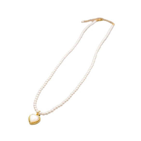 Vintage Handmade Heart Shaped Copper Pendant Imitation Pearl Necklace