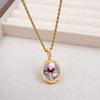Vintage Handmade Painted Alloy Pendant With Pink Pearl Inlay Geometric Pattern And Copper Chain