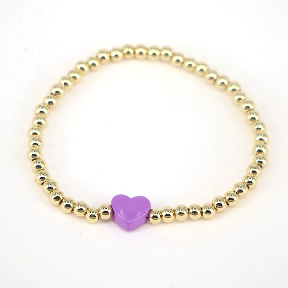 Vintage Heart Shaped Copper Gold Plated Beaded Bracelet For Women Simple Electroplated Jewelry