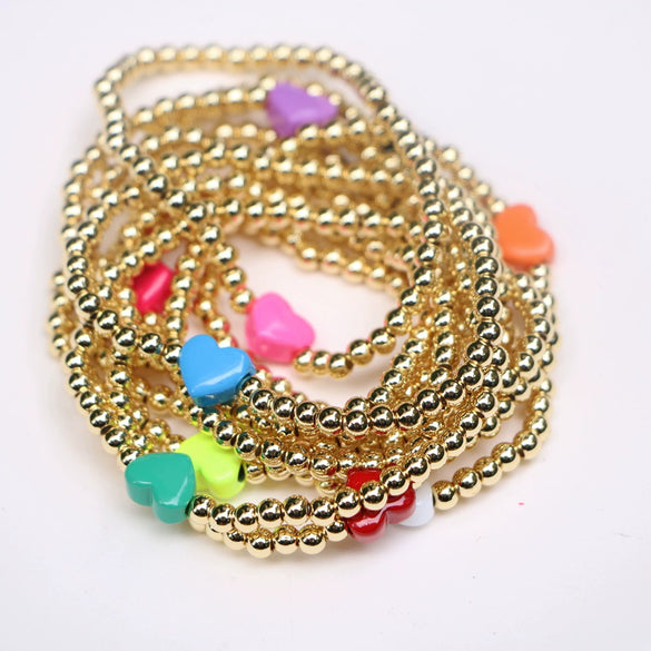 Vintage Heart Shaped Copper Gold Plated Beaded Bracelet For Women Simple Electroplated Jewelry