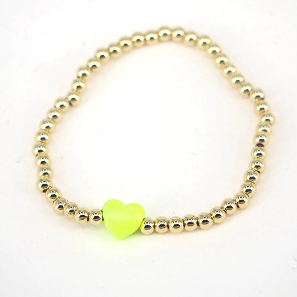 Vintage Heart Shaped Copper Gold Plated Beaded Bracelet For Women Simple Electroplated Jewelry