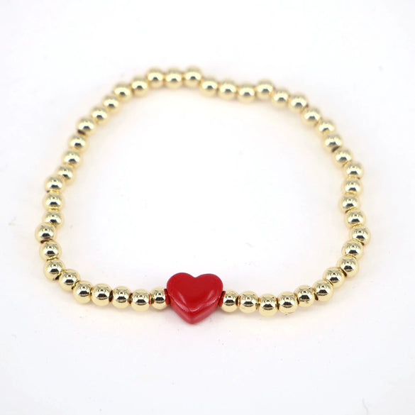 Vintage Heart Shaped Copper Gold Plated Beaded Bracelet For Women Simple Electroplated Jewelry