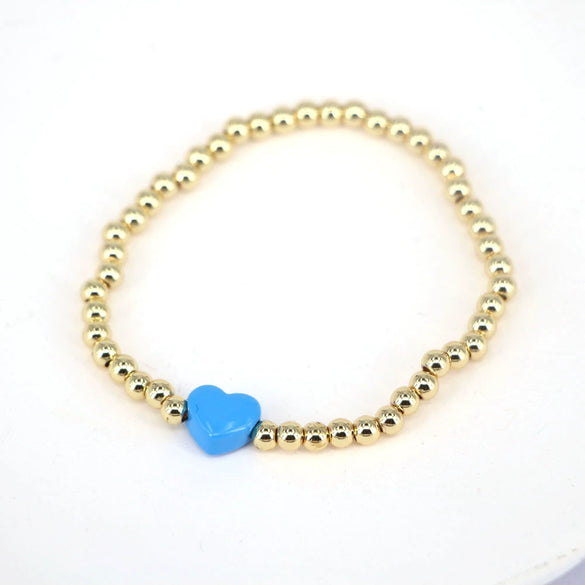 Vintage Heart Shaped Copper Gold Plated Beaded Bracelet For Women Simple Electroplated Jewelry