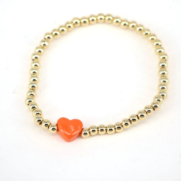Vintage Heart Shaped Copper Gold Plated Beaded Bracelet For Women Simple Electroplated Jewelry