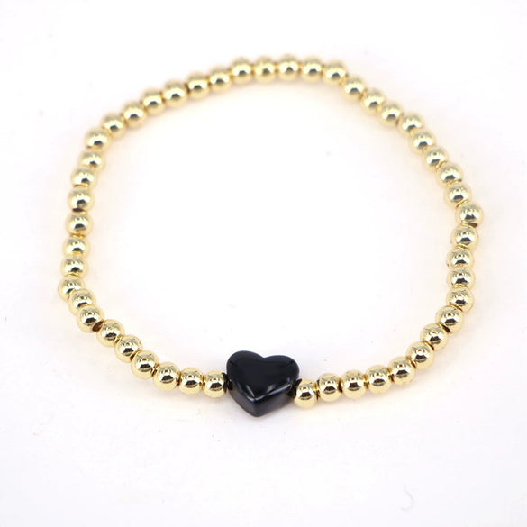 Vintage Heart Shaped Copper Gold Plated Beaded Bracelet For Women Simple Electroplated Jewelry