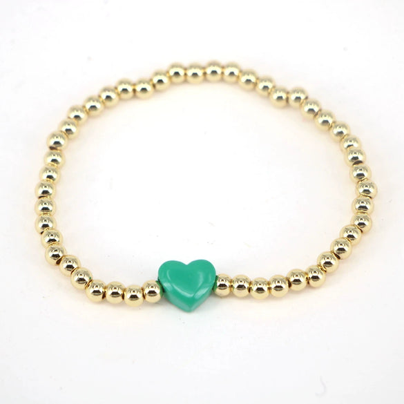 Vintage Heart Shaped Copper Gold Plated Beaded Bracelet For Women Simple Electroplated Jewelry