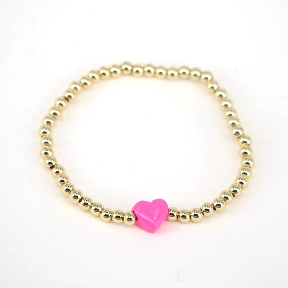 Vintage Heart Shaped Copper Gold Plated Beaded Bracelet For Women Simple Electroplated Jewelry