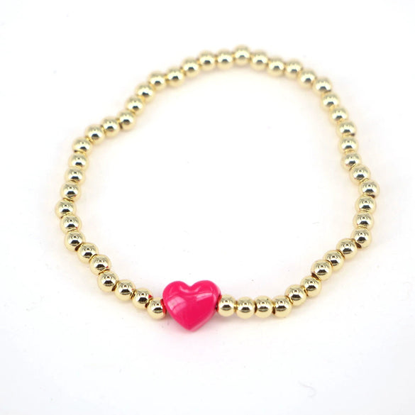 Vintage Heart Shaped Copper Gold Plated Beaded Bracelet For Women Simple Electroplated Jewelry