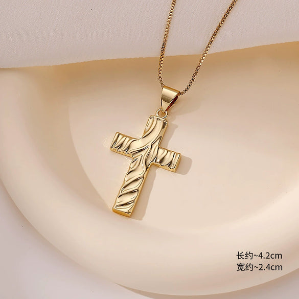 Vintage Hip Hop Style Geometric Cross Pendant Necklace Copper Electroplating Box Chain