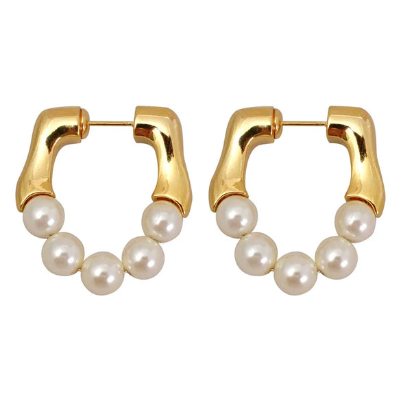Vintage Imitation Pearl Earrings With U Shape And Geometric Pattern Electroplated Light Luxury For Women