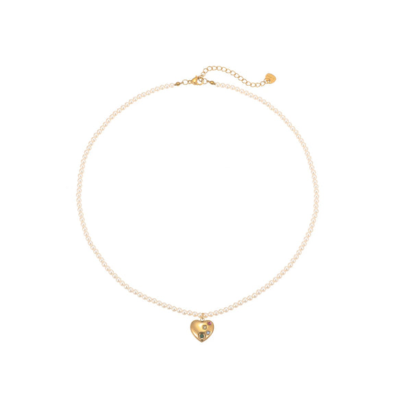 Vintage Imitation Pearl Love Pendant Necklace Stainless Steel Electroplated Geometric Style For Women