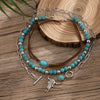 Vintage Imitation Turquoise Bull Head Beaded Necklace Set With Polished Electroplated Metal Chains And Geometric Stacking Design