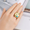 Vintage Inlaid Blue Pine Stone Square Ring Fashion Court Style Stainless Steel Gold Plated For Women
