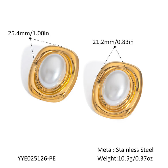 Vintage Inlaid Natural Stone Titanium Steel Earrings For Women With Pvd Furnace Vacuum Real Gold Plating And Geometric Shape